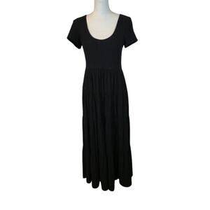 Maeve by Anthropologie Gillian Tiered Maxi Dress Size Small Black Bohemian